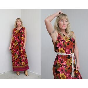2000's Vintage Y2K Silk Floral Maxi Dress ~ Women's MD LG ~Style & Co Collection